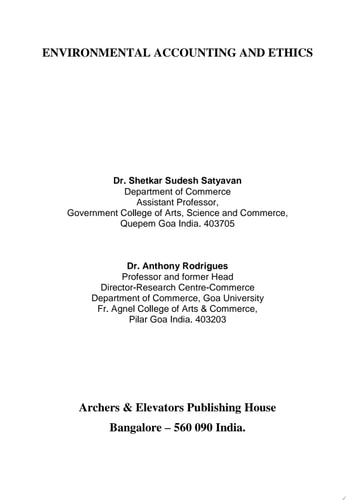 Environmental Accounting And Ethical Practices: An Empirical Study Of Selected Business Enterprises In Goa