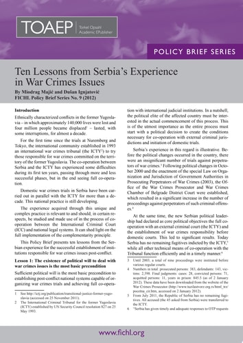 Ten Lessons from Serbia’s Experience in War Crimes Issues