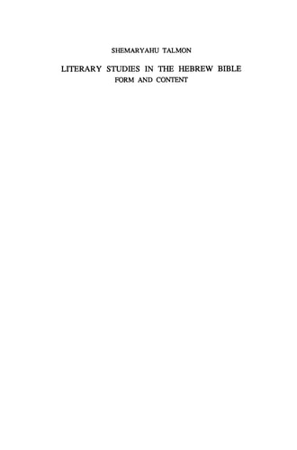 Literary Studies in the Hebrew Bible - Form and Content. Collected Studies