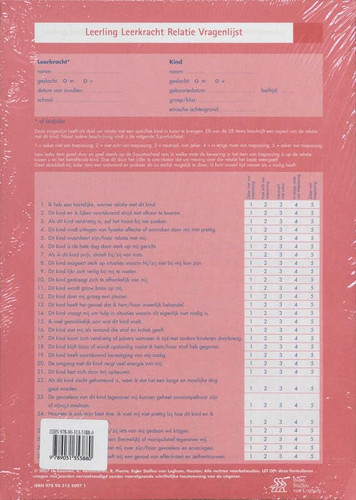 Leerling Leerkracht Relatie Vragenlijst - Scoreformulier (Dutch Edition)