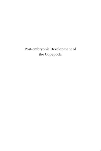 Post-Embryonic Development of the Copepoda