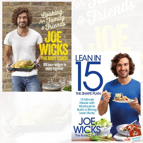 2 Books Collection Set With Gift Journal: Joe Wicks Collection - Cooking For Family and Friends & Lean in 15 - The Shape Plan