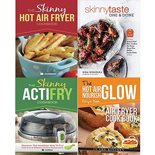 Skinnytaste one and done [hardcover], skinny hot air fryer cookbook, nourish glow recipe book 4 books collection set