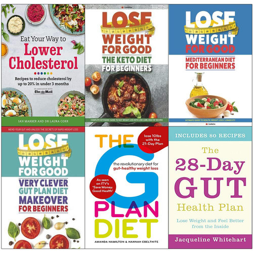 Eat your way to lower cholesterol, keto diet for beginners, mediterranean diet, very clever gut diet, g plan, 28-day gut health plan 6 books collection set