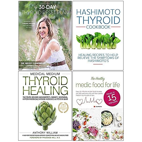 30 Day Thyroid Reset Plan, Hashimoto Thyroid Cookbook, Medical Medium Thyroid Healing, Healthy Medic Food for Life 4 Books Collection Set