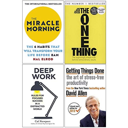 The Miracle Morning, The One Thing, Deep Work, Getting Things Done 4 Books Collection Set