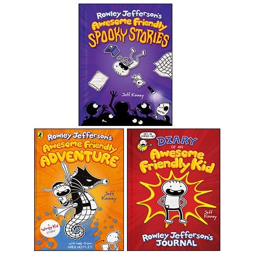 Jeff Kinney 3 Books Collection Set (Diary of an Awesome Friendly Kid, Rowley Jefferson's Awesome Friendly Adventure, Awesome Freindly Spookystories [Hardback])