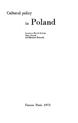 Cultural policy in Poland (Studies and documents on cultural policies)
