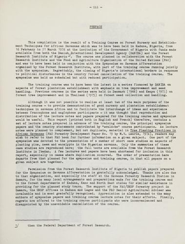 Savanna afforestation in Africa: Lecture notes for the FAO/DANIDA Training Course on Forest Nursery and Establishment Techniques for African Savannas ... Nigeria, 1976 (FAO forestry paper ; 11)
