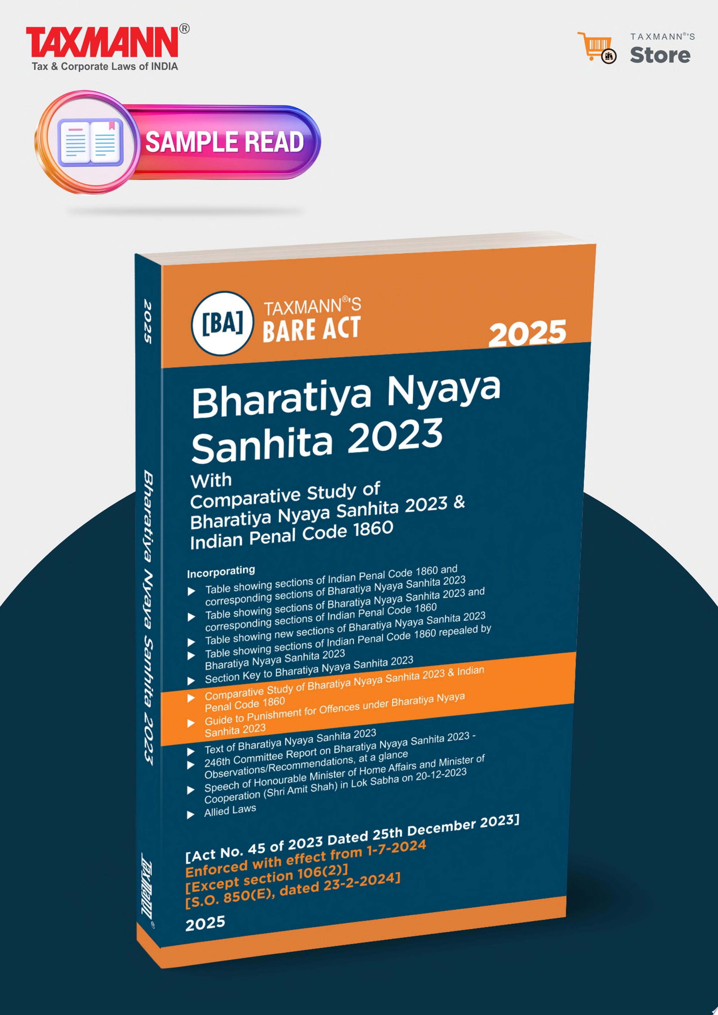 Taxmann's Bharatiya Nyaya Sanhita (BNS) 2023 – Comprehensive Legal Resource with Bare Act | Comparative Study | Section-wise Tables | Section/Alphabetical Key | Guide to Punishment for Offences