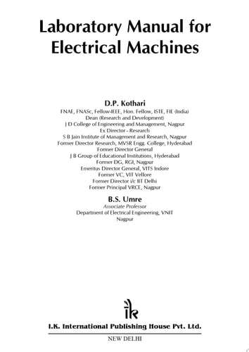 Laboratory Manual for Electrical Machines, 2/e