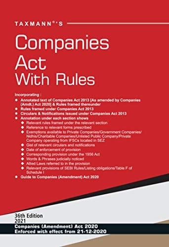 Taxmann's Companies Act with Rules – Most Authentic & Comprehensive Book on Companies Act in India | Amended by Companies (Amdt) Act 2020 & Updated till 21-12-2020 | Hardbound Pocket Edition