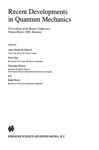 Recent Developments in Quantum Mechanics Proceedings of the Brasov Conference, Poiana Brasov 1989, Romania