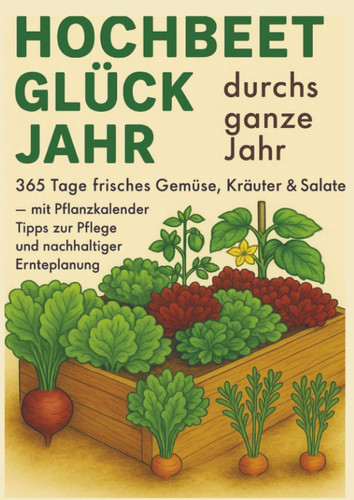 Hochbeet-Glück durchs ganze Jahr – 365 Tage frisches Gemüse, Kräuter & Salate – mit Pflanzkalender, Tipps zur Pflege und nachhaltiger Ernteplanung (German Edition)
