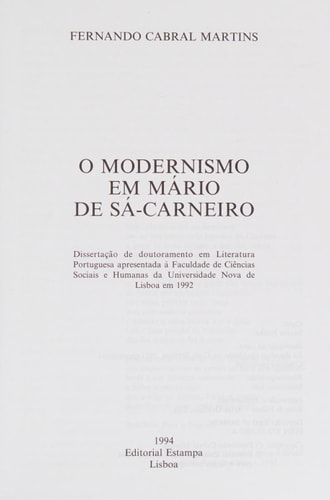 O Modernismo em Mário de Sá-Carneiro (Imprensa universitária) (Portuguese Edition)