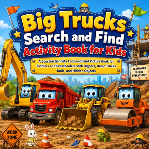 Big Trucks Search and Find Activity Book for Kids: A Construction Site Look and Find Picture Book for Toddlers and Preschoolers with Diggers, Dump Trucks, Tools, and Hidden Objects