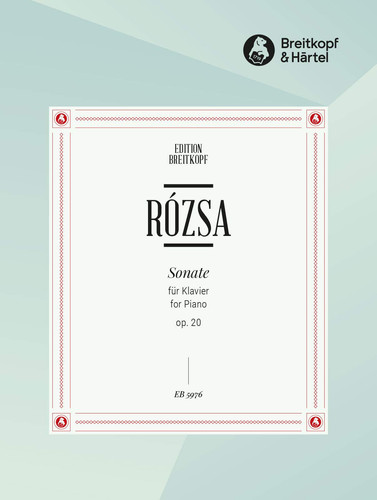EDITION BREITKOPF ROZSA MIKLOS - SONATE OP. 20 - PIANO Partition classique Piano - instrument à clavier Piano