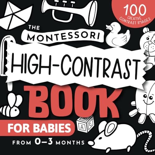 The Montessori high-contrast book for babies. A unique black and white baby book for the visual development of infants from 0 to 3 months. With 100 creative contrast images