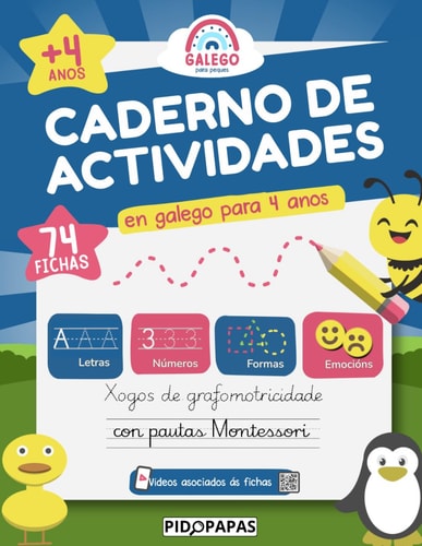 Caderno de actividades en galego para 4 anos: Xogos de grafomotricidade con pautas Montessori (Galego para Peques · Cadernos de actividades) (Galician Edition)