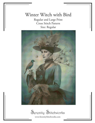 WINTER WITCH AND BIRD CROSS STITCH PATTERNREGULAR SIZE EDITION - Regular and Large Print... Cross Stitch Pattern