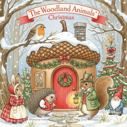 The Woodland Animals' Christmas Coloring Book for Kids and Adults: 50 Whimsical Holiday Scenes of Animals, Fairy Cozy Cottages, and Winter Magic