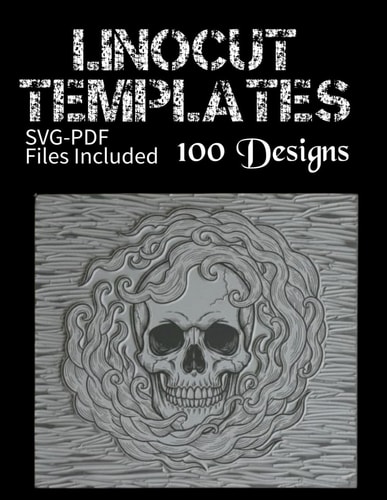 Linocut templates Creepy & Spooky: 100 designs for Block Carving and Printmaking, with Digital Files ( pdf and svg ) Included