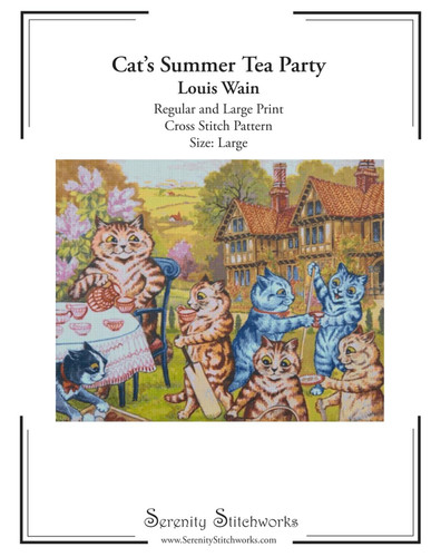 CAT'S SUMMER TEA PARTY CROSS STITCH PATTERNLOUIS WAIN - LARGE SIZE EDITION - Regular And... Large Print Cross Stitch Pattern