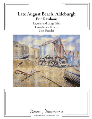 Late August Beach, Aldeburgh Cross Stitch Pattern - Eric Ravilious - Regular Size Edition - Regular and Large Print Cross Stitch Pattern