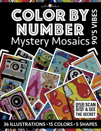 Color by Number: 90's Vibes | Mystery Mosaics Coloring Book for Adults | Black Background Edition
