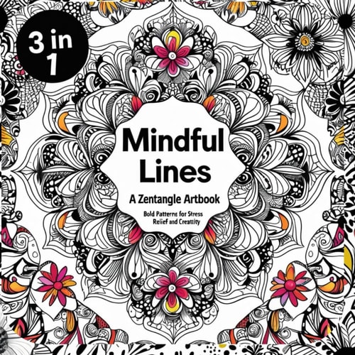 Mindful Lines A Zentangle Artbook Bold patterns for stress relief and creativity 3 in 1: Easy Coloring book for all ages