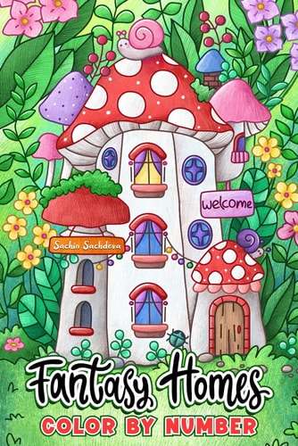 Fantasy Homes: Color by Number Coloring Book for Teens and Adults featuring Tiny Fairy House, Gnomes Cottage and Dreamy Castles (Pocket Size Color by Numbers Coloring Book)