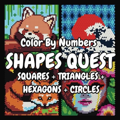 QUEST Color By Number: Squares + Triangles + Hexagons + Circles: Mystery Mosaic Color By Number Book Color Quest Activity Book For Adults (Black Background) (Color By Number Shapes Quest)