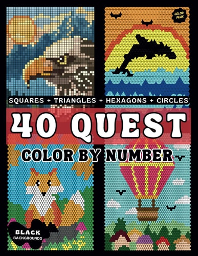 40 QUEST Geometric Color By Number (Black Backgrounds): Squares + Triangles + Hexagons + Circles for Adults | Stress-Relieving Coloring Book with 40 ... by Number Mysteries (Black Backgrounds))