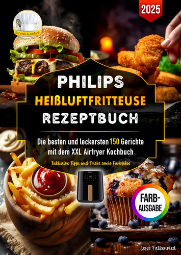 Philips Heißluftfritteuse Rezeptbuch: Die besten und leckersten 150 Gerichte mit dem XXL Airfryer Kochbuch. Inklusive Tipps und Tricks sowie Farbfotos (German Edition)
