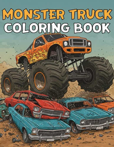 Monster Truck Coloring Book For Kids: Thrilling Jumps & Tire-Screeching Action For Boys and Girls Ages 4+