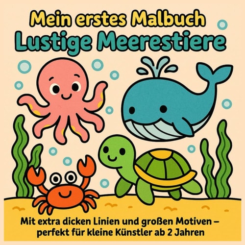 Mein erstes Malbuch Lustige Meerestiere - Mit extra dicken Linien und großen Motiven: Perfekt für kleine Künstler ab 2 Jahren (German Edition)
