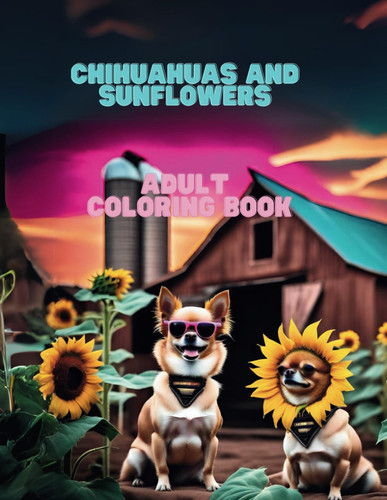 CHIHUAHUAS AND SUNFLOWERS - Adult Coloring Book