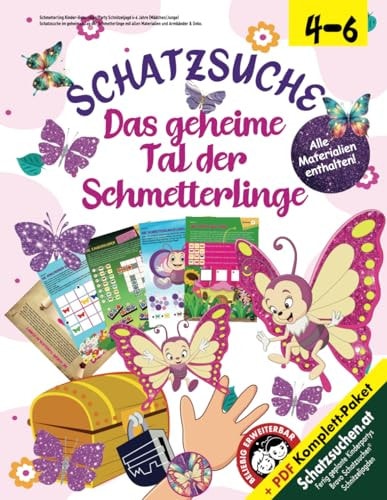 Schmetterling Kinder-Geburtstag/Party Schnitzeljagd 4-6 Jahre (Mädchen/Junge): Schatzsuche im geheimen Tag der Schmetterlinge mit allen Materialien ... & Deko. (Bravo Schatzsuche) (German Edition)