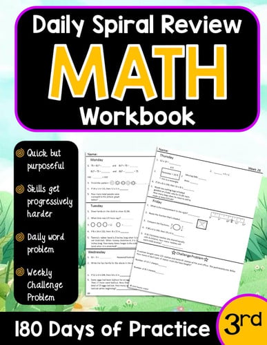 Daily Spiral Review Math Workbook for 3rd Grade: 180 Days of Practice