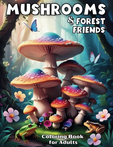 Mushrooms & Forest Friends Coloring Book for Adults: Mindful Nature Scenes with Mushroom Facts for Relaxation and Stress Relief