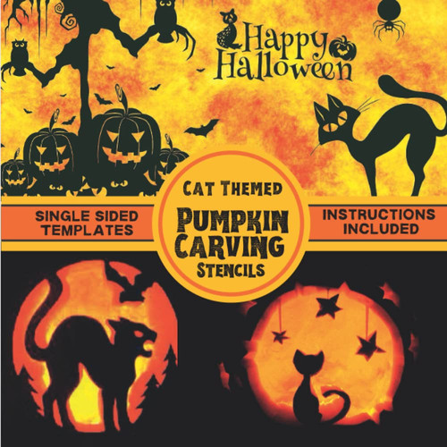 Pumpkin Carving Stencils | Cat Lovers Gift: Halloween Patterns Funny And Scary Templates For Decorating Pumpkins | Easy To Use, Instructions Included | Craft For All Ages | Cat Themed Halloween