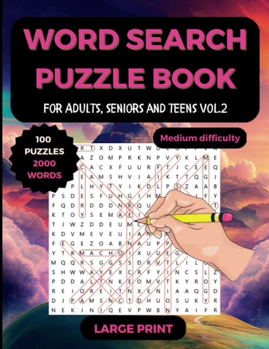 Word Search Puzzle Book for Adults, Seniors and Teens Vol.2, Large Print, Medium Difficulty with 100 Puzzels and 2000 Words: Large Print Word Search Puzzles for Seniors