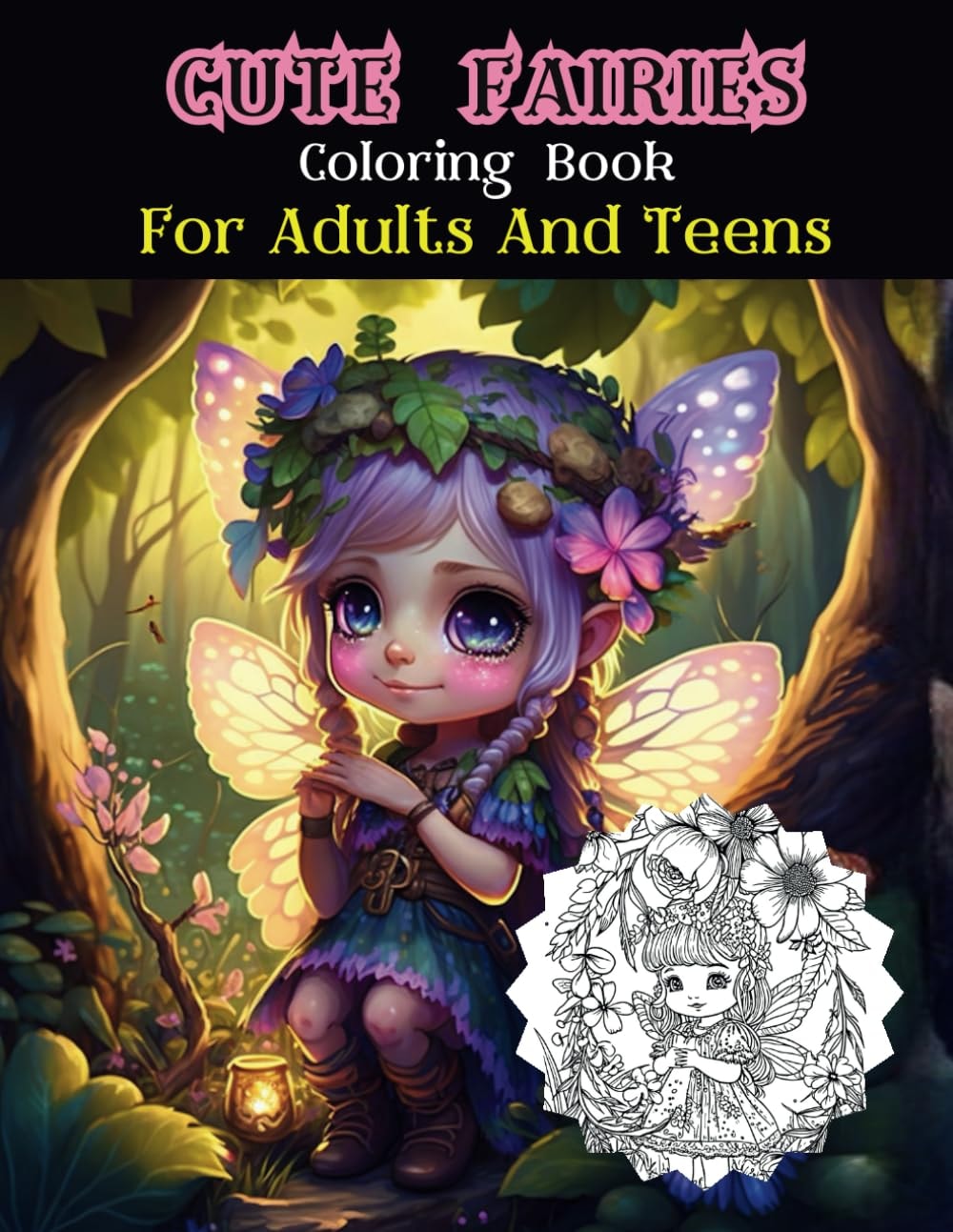 Cute Fairies Coloring Book For Adults And Teens: 50 Beautiful Flower Fairies Illustrations, for Relaxation and Stress Relief…Gift For Adults Teens Girls