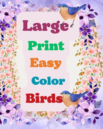 Large Print Easy Color Birds: Stress Free Coloring Book for kids