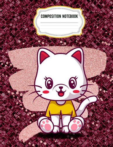 Composition Notebook: Pretty Kitty Cat Wide Ruled Composition notebook for Kids Girls Teens