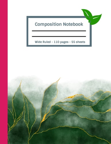 COMPOSITION NOTEBOOK: Vibrant Green Marble Wide Ruled Paper Notebook: Blank Wide lined, 8.5x11, 110 pages for boys, girls, kids, teens, professionals