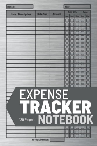 Expense Tracker Notebook: A Ledger Book designed to be used as a personal money spending log and daily expenese tracker | Notebook with bill due date, ... and need or want checks | Silver steel look