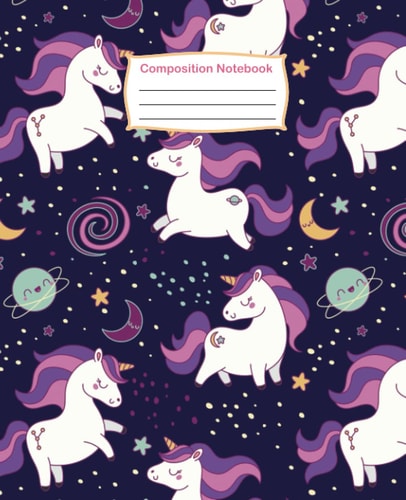 COMPOSITION NOTEBOOK: Unicorn Pattern Wide Ruled Notebook Journal for Girls, Lined Paper Note Book To Write In for School