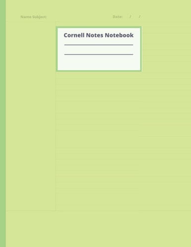 Cornell Notes Notebook: Nifty Large Cornell Notes Taking Notebook, college ruled paper,4 lines per inche,8.5''x11'',100 Pages.Calming pastel Green cover.