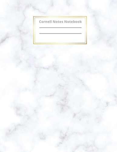 Cornell Notes Notebook: Elegant Large Cornell Notes Taking Notebook With Marble Design, college ruled paper,4 lines per inche,8.5''x11'',100 Pages.White and gray marbled cover.